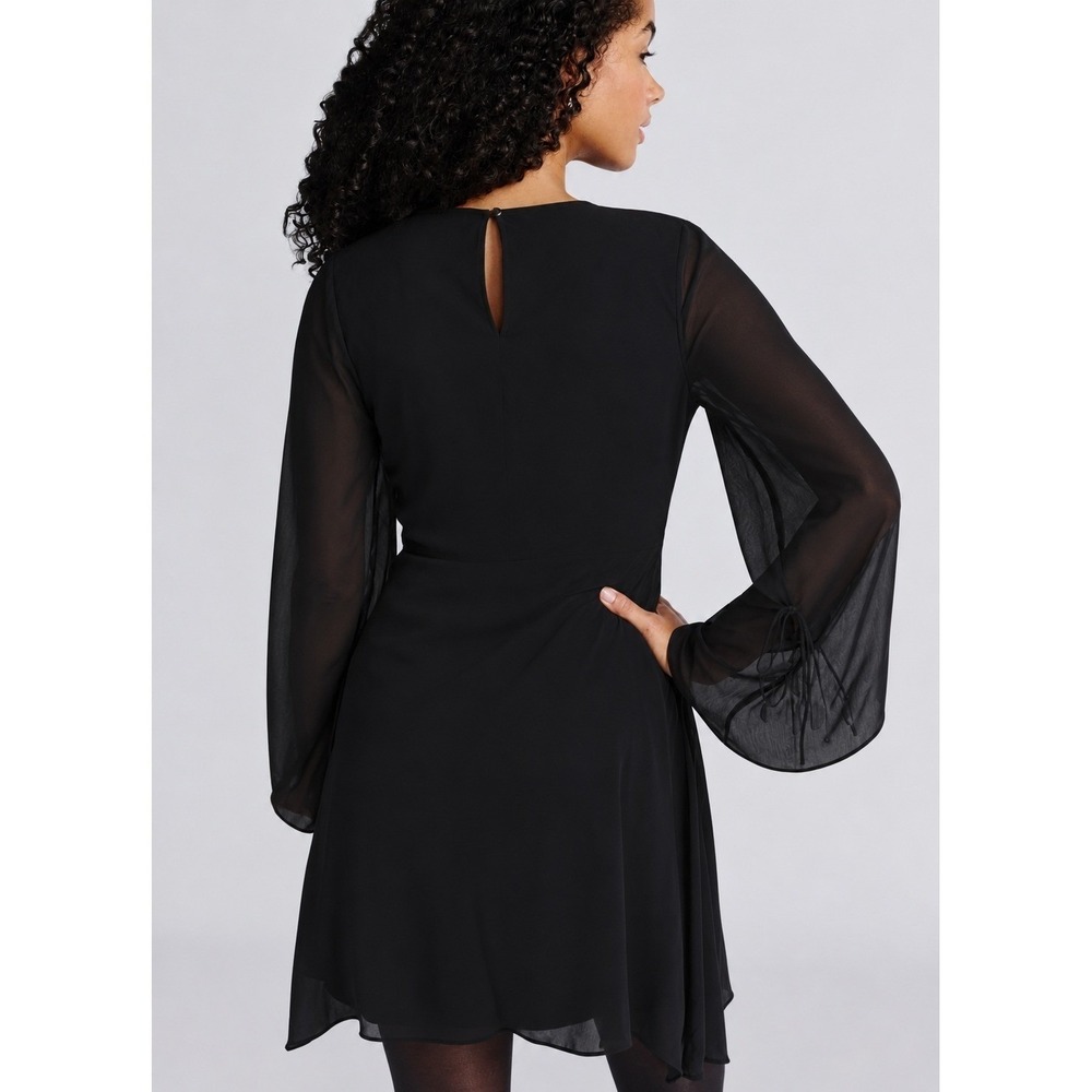 Time and Tru Women Black Tie-Sleeve Mini Dress Relaxed Fit A-Line Small 4-6 NWT - Picture 2 of 4